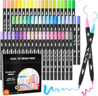 Shuttle Art Pastel Brush Pens, 56 Pastel Colouring Pens, Dual Tip Brush Markers by ShuttleArt