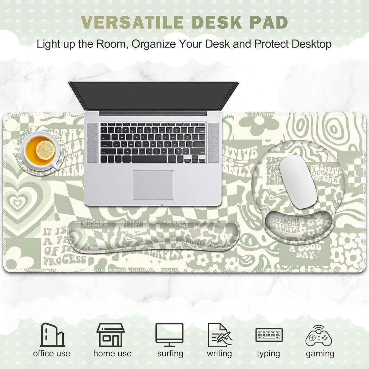 Large Desk Mat, Beige Gaming Mouse Pad, Desk Pad Protector, XXL Mousepad + Ke...