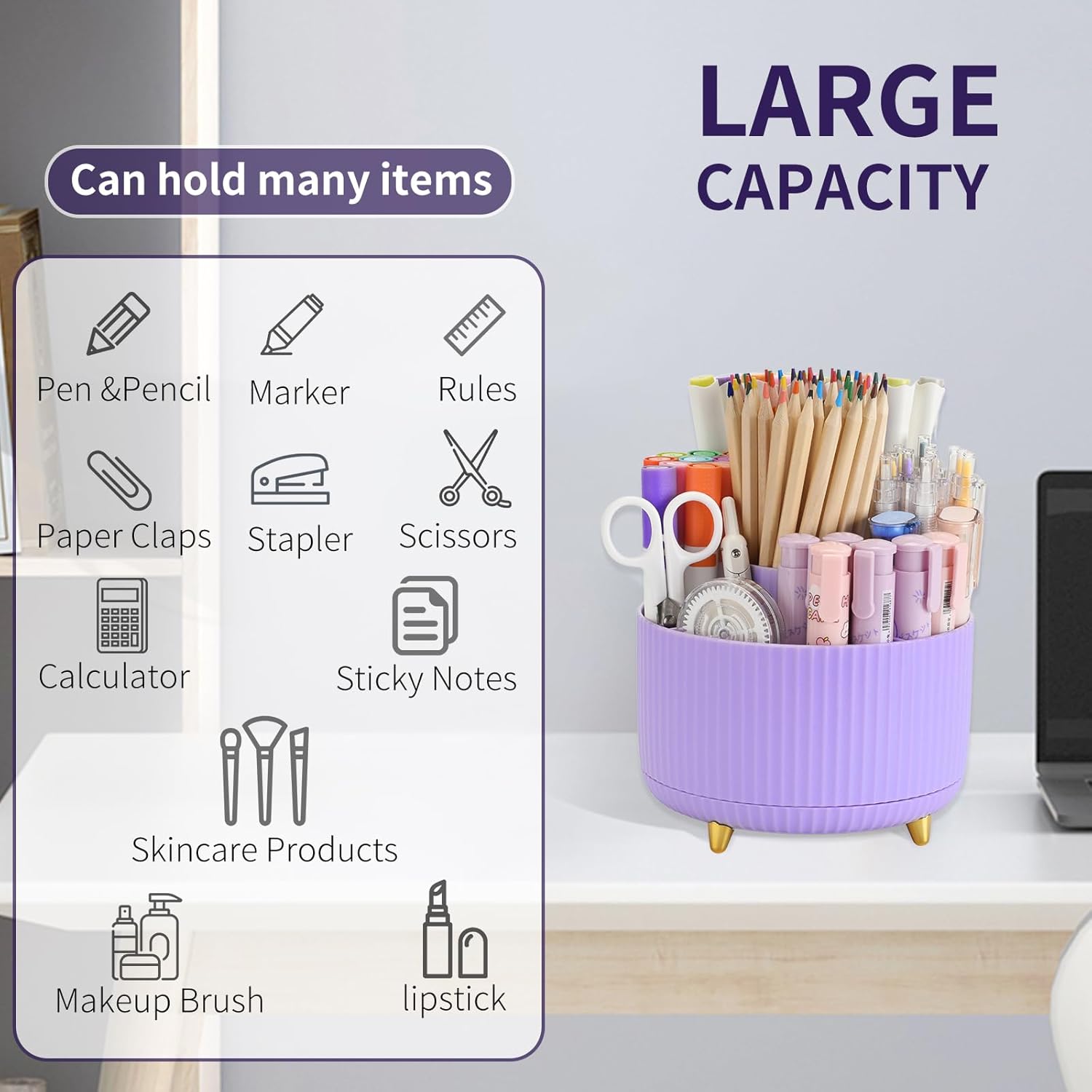 Camelmother 360°Rotating Pen&Pencil Holder For Desk With 5Slots Cute Office | Spacious Beautiful & Durable For Teachers Students Workers Easy Storage for Pens Stationery