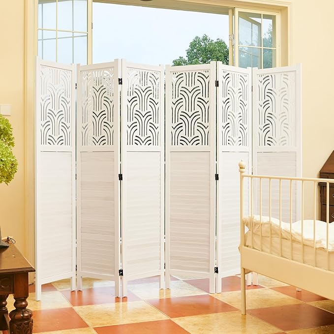 Svimi Folding Room Divider, 66.9 Inch 6 Panels Wood Carved Privacy Screens - Image 7