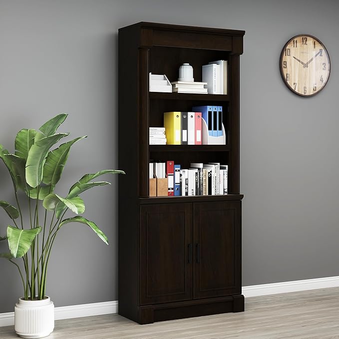 72" Roman Column Bookcase with Double Door Cabinet, 5 Tiers Tall Bookshelf - Image 3