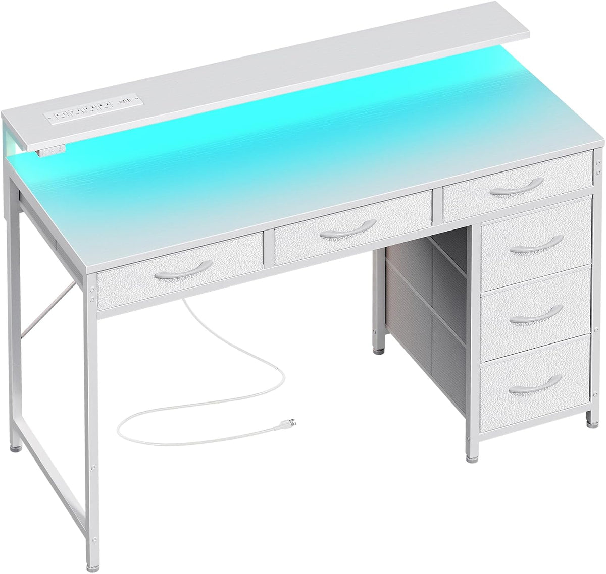 Huuger Gaming Desk with 6 Drawers, Computer Desk with LED Lights Power Outlet...