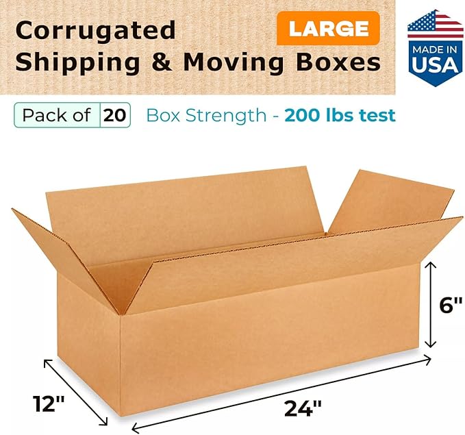 Large Shipping & Moving Boxes 24"L x 12"W x 6"H - Image 2