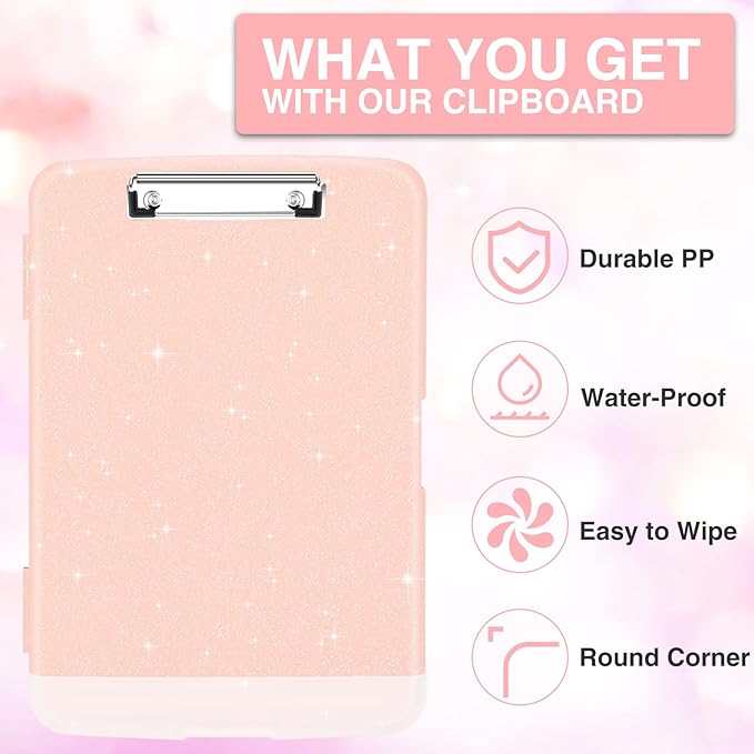 Sooez Glitter Clipboard with Storage, High Capacity Clip Boards 8.5x11 with Pen - Image 3