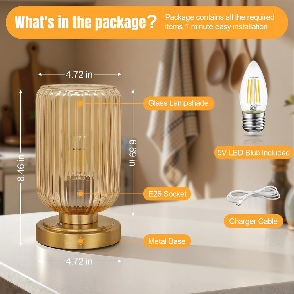 lightround cordless table lamp for bedroom, touch stepless showing dimensions