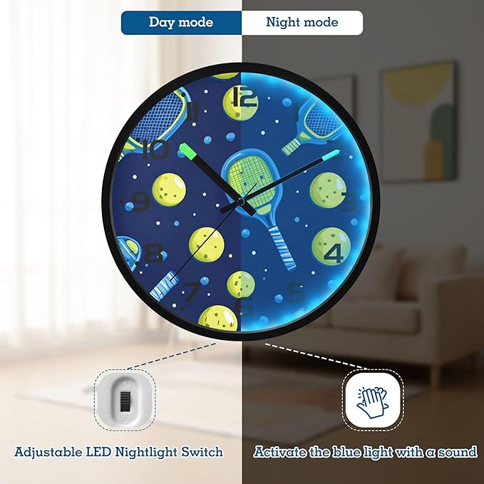 Vozoza Pickleball Game Sports 12 Inch Analog Wall Clocks Battery-Operated - Image 6