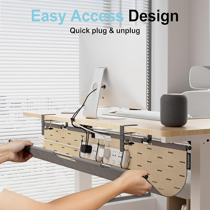 2-in-1 Under Desk Cable Management Tray & Privacy Panel, Dual-Sided Felt Cord - Image 4
