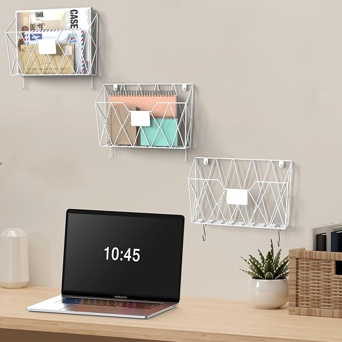 YBING Wall File Organizer White 6 Pack Mesh Hanging File Holder Organizer Metal - Image 5