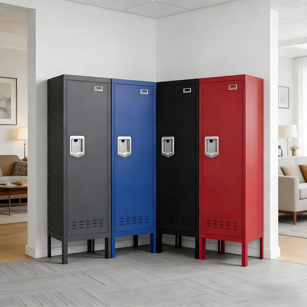 KAER Red Locker 54" H Metal Storage Locker Lockable Kid Sport Locker Employees Steel Locker with Door Shelf Mirror & Hooks for Home School Gym Office