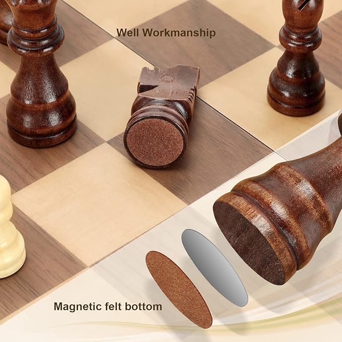 Magnetic Wooden Chess Set for Adults Kids 12'' Chess Board - Image 5