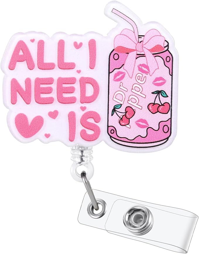 Pink Bow Soda Funny Nurse Badge Reel, Cute Coquette Soda Pop Retractable ID by LINAYOHA