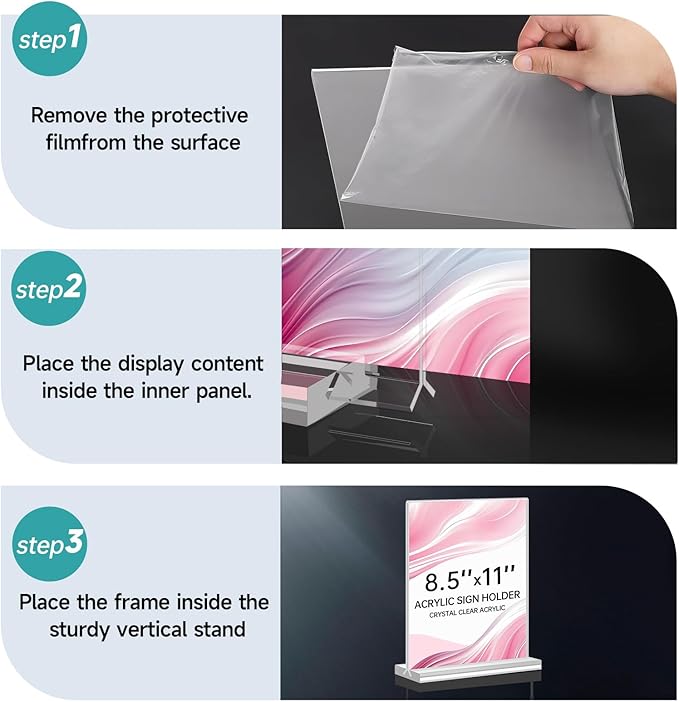 Yeahjiae 6 Pack T-Shaped Acrylic Sign Holder 8.5 x 11, Double Sided Clear Stand - Image 5