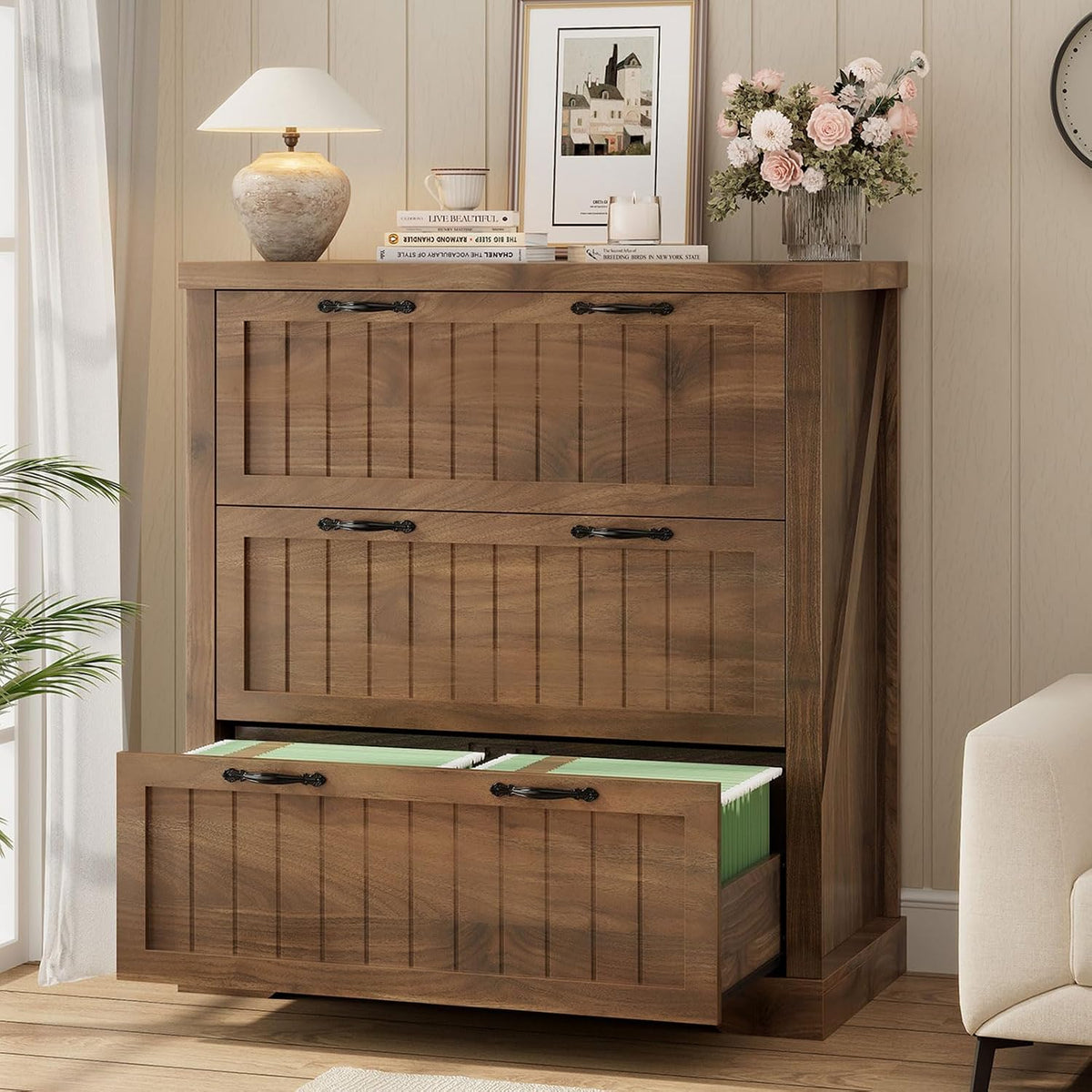 sedeta farmhouse 3 drawer file cabinet for home, main product view