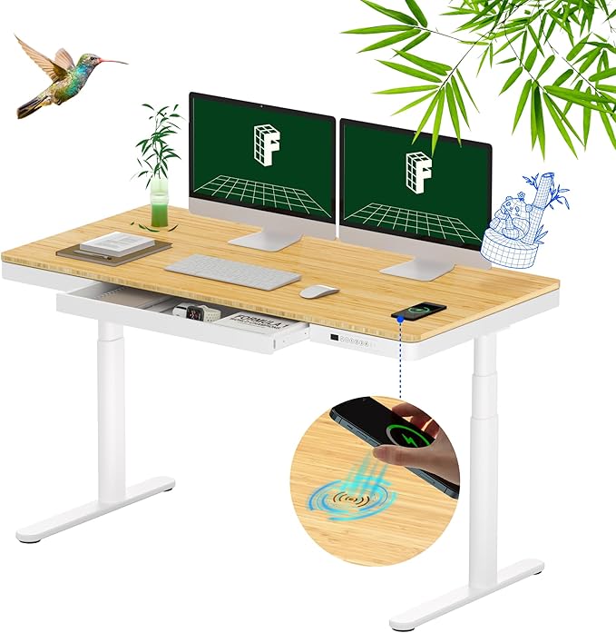 FLEXISPOT Q8 55" Bamboo Standing Desk, Dual Motor 3 Stages Adjustable Height by FlexiSpot