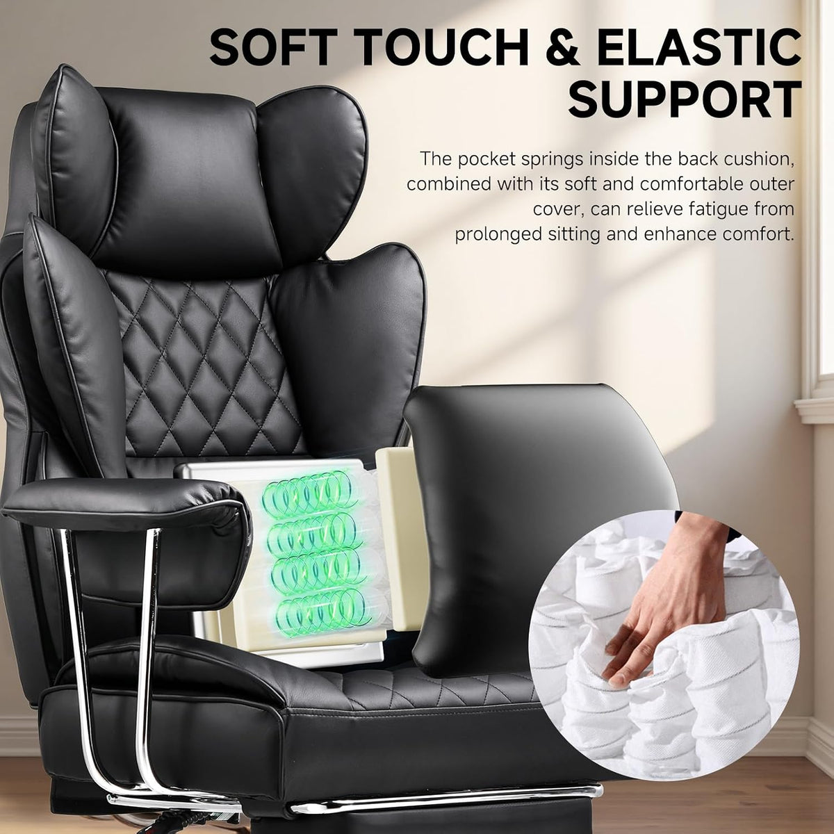 COMHOMA Big and Tall Office Chair, High Back Leather Gaming Chair with Footre...