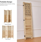 Svimi Folding Room Divider, 66.9 Inch 4 Panels Wood Carved Privacy Screens - Image 5