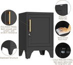 23.6" H Black Metal NightStand Locker Storage Cabinet with 1 Doors, Small Lockable Night Stand with Lock and 1 Adjustable Shelve for Bedroom Living Room Home Office