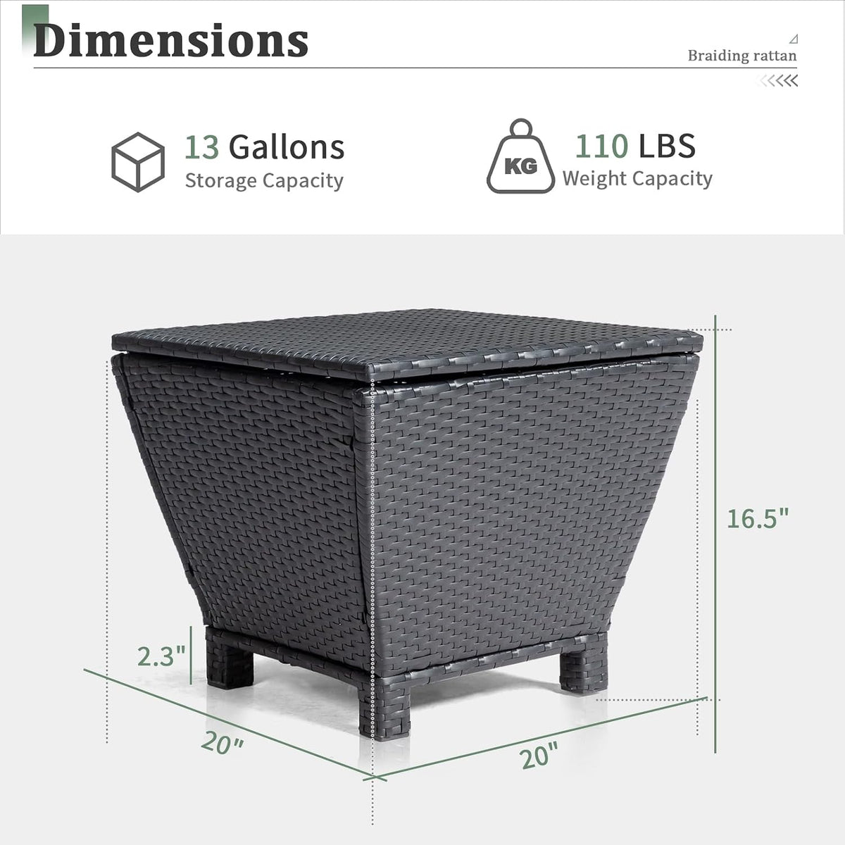 VINGLI 13 Gallon Outdoor Deck Box, Wicker Outdoor Storage Box with Lid, Small...