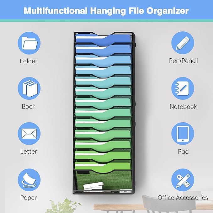 Kuntine.B Wall File Organizer Office Hanging Magazine Holder Wall File Organizer - Image 4