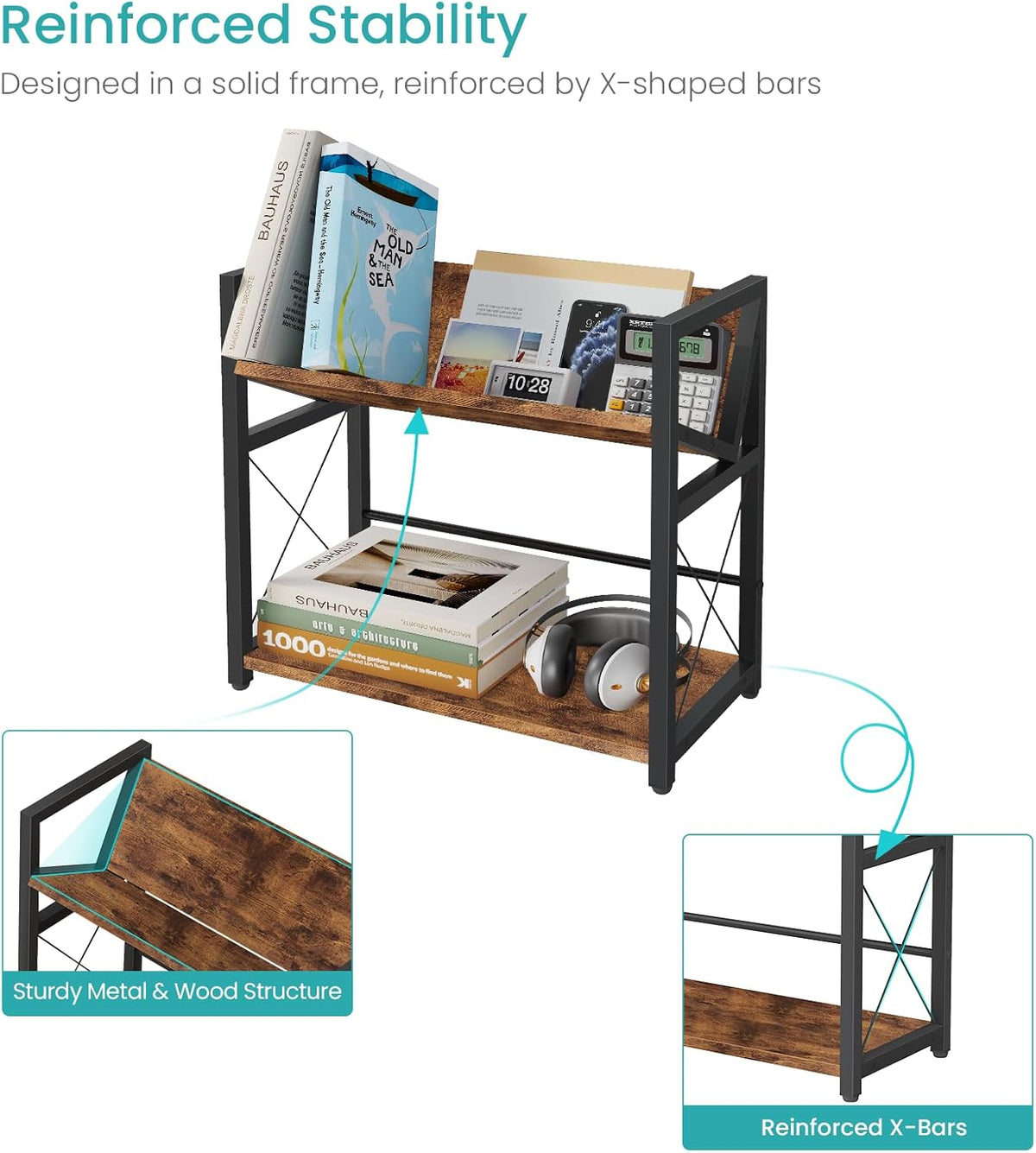 ELITEROO Desktop Bookshelf, 2 Tier Desk Shelf Organizer, Wooden Tabletop Book...