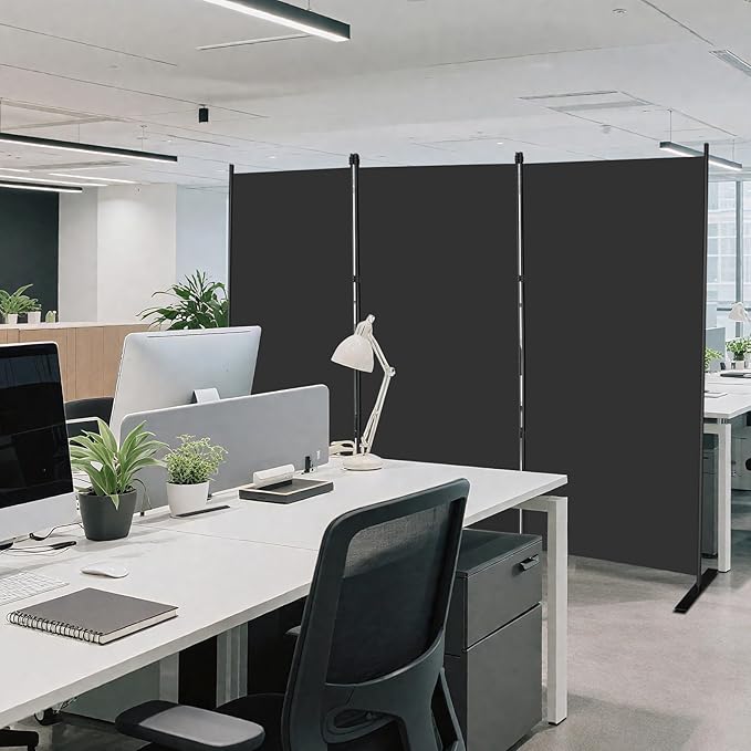 MAYOLIAH 3-Panel Black Room Divider 6ft Tall Folding Privacy Screen w/Flat Base - Image 2