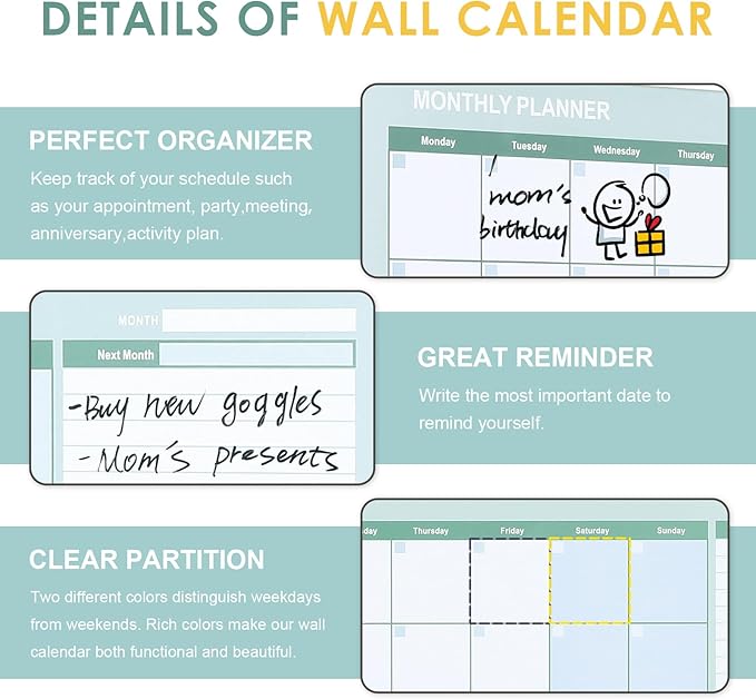 MAKELLO Dry Erase Calendar for Wall 24" x 18", Kitchen and Bedroom - Image 8