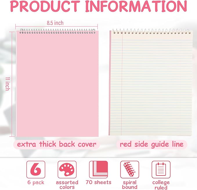 Maitys 6 Pcs Legal Pad Steno Spiral Notebook 8.5" x 11" Top Bound Spiral Pads - Image 2