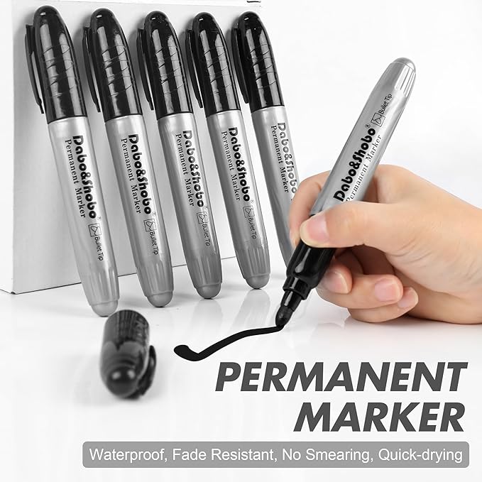 Dabo&Shobo Permanent Markers Jumbo Size, Bullet Tip, Large Black Permanent - Image 3