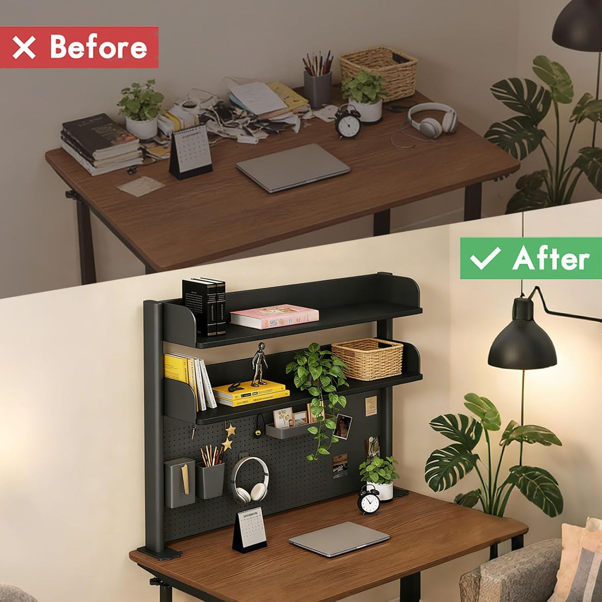 Clamp On Desk Shelf Organizer with Pegboard Desk Hutch Dorm with Storage Book...