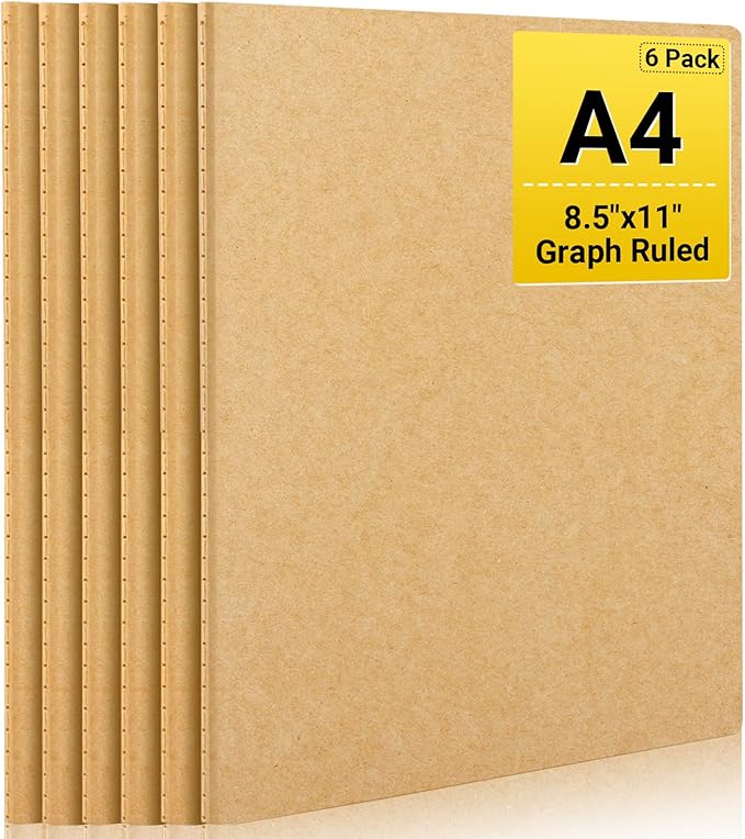 EUSOAR Graph Notebook, 6 Packs Large A4 8.5" x 11" 40 Sheets/ 80 Pages by EUSOAR