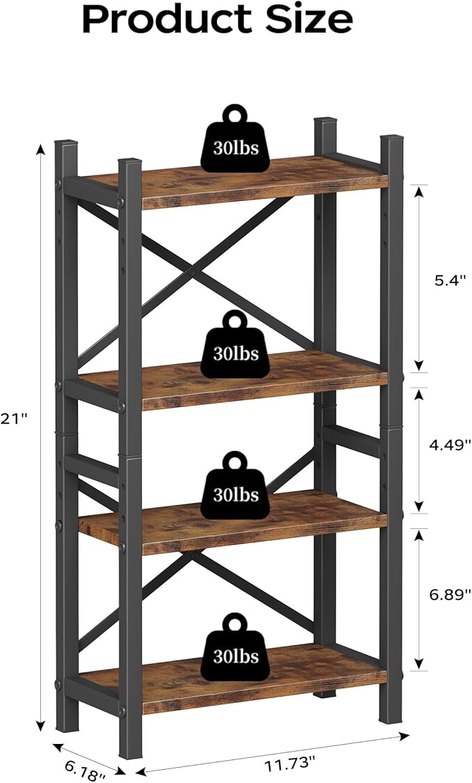 Desktop Bookshelf, 4-Tier Stackable Narrow Bookcase, Adjustable Industrial Desk - Image 3