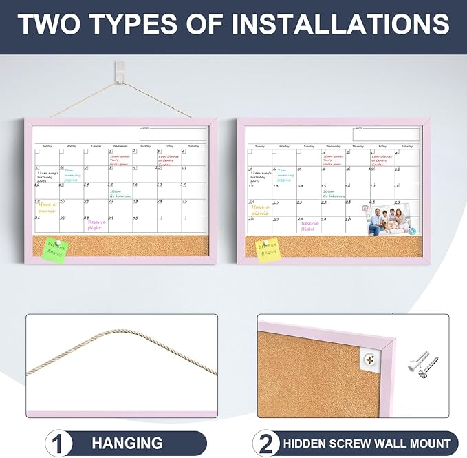 Dry Erase Calendar Cork Board Combo, 17x13 Inches Calendar Whiteboard - Image 2