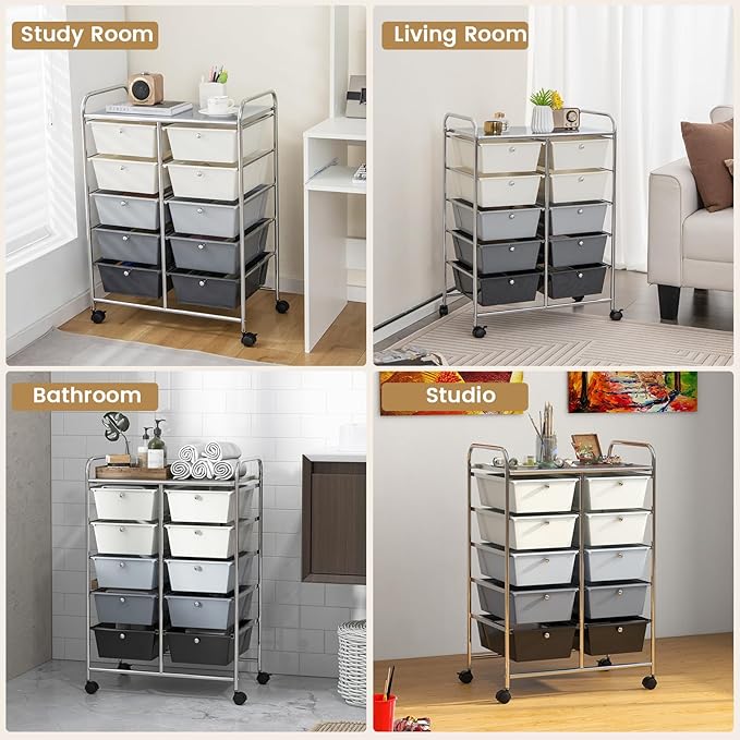 HAPPYGRILL 10-Drawer Rolling Storage Cart, Storage Organizer Cart - Image 7