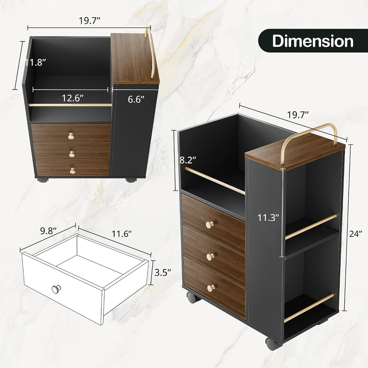 ModernMate Mobile File Cabinet Under Desk with 3 Drawer & Lockable Wheels
