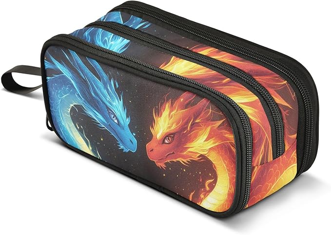 BOENLE Dragons Red Blue Fire Eyes Pencil Case Box Boys Girls Large Pencil Pouch by BOENLE-WELCOMEYOURCOMING