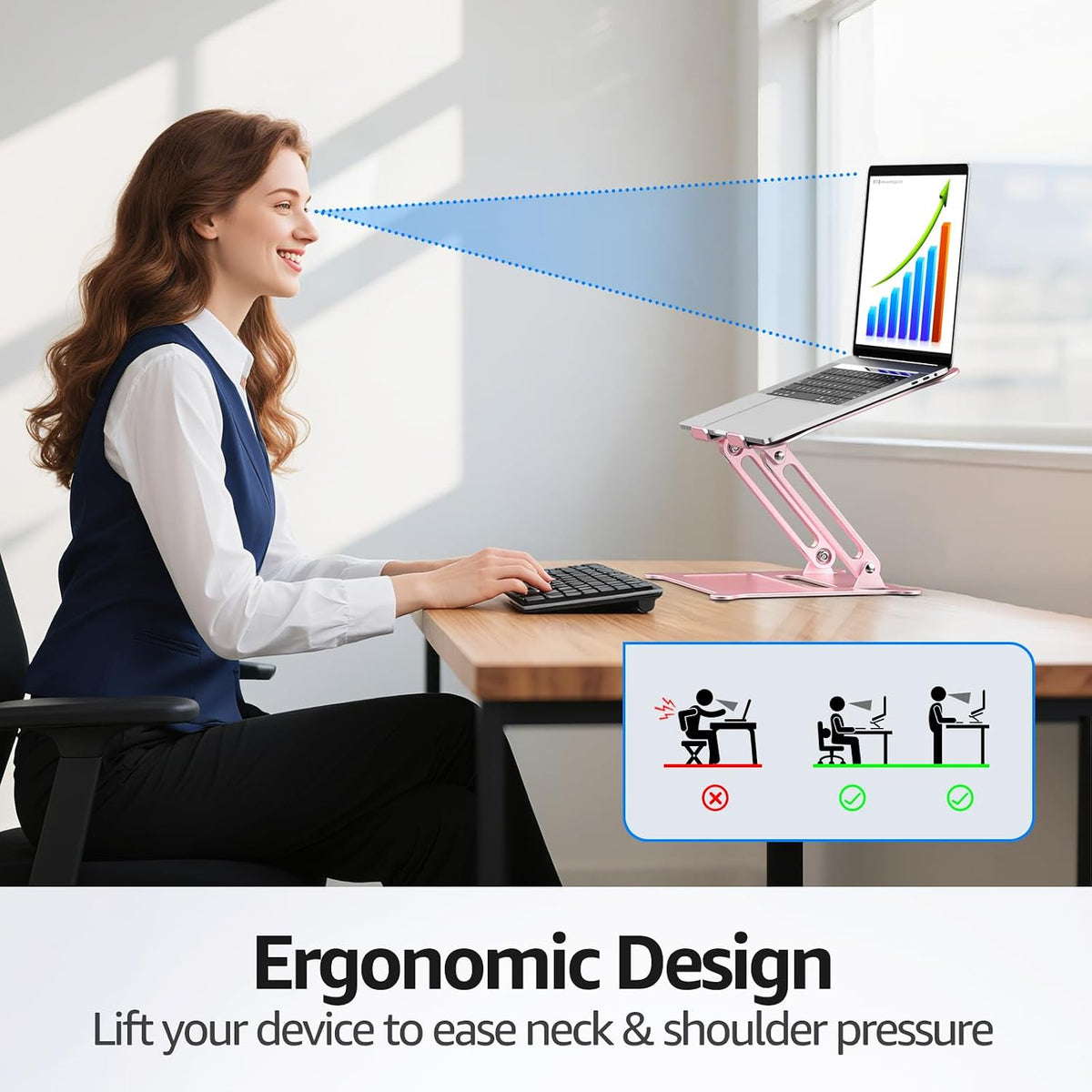 Urmust Adjustable Laptop Stand for Desk, 10-15.6“ Laptop Riser, Pink