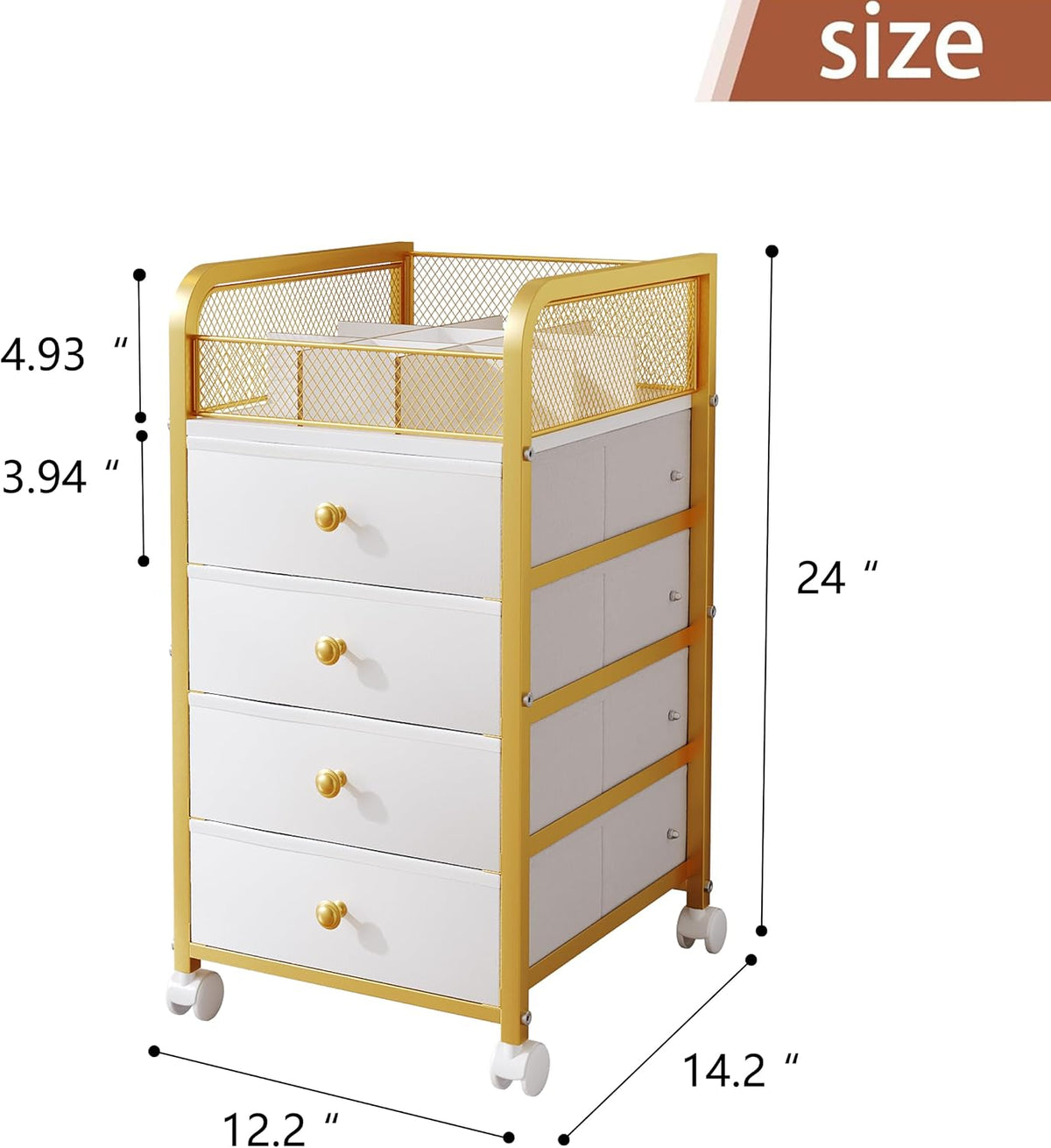 Rolling Makeup Organizer Cart, Under Desk Storage Cart with 4 Drawers