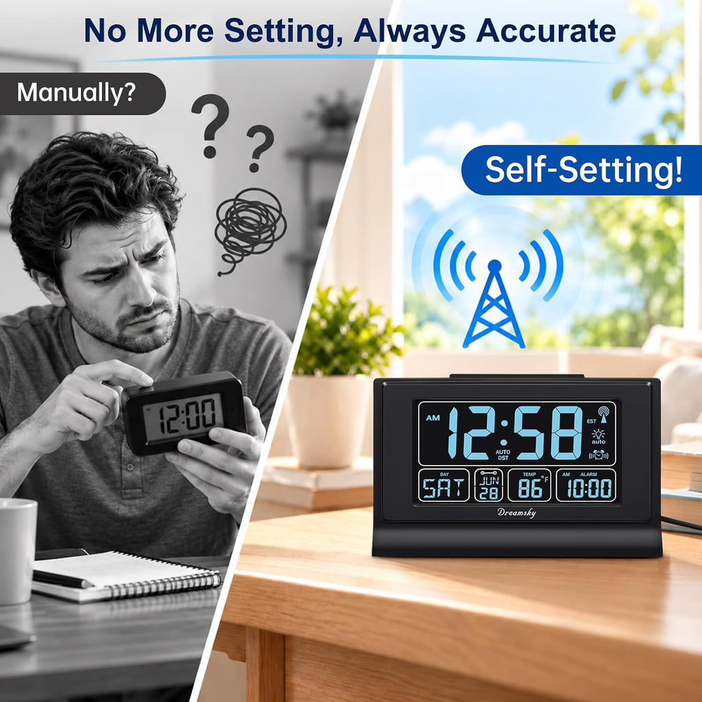 dreamsky atomic alarm clocks for bedrooms with battery, close-up detail