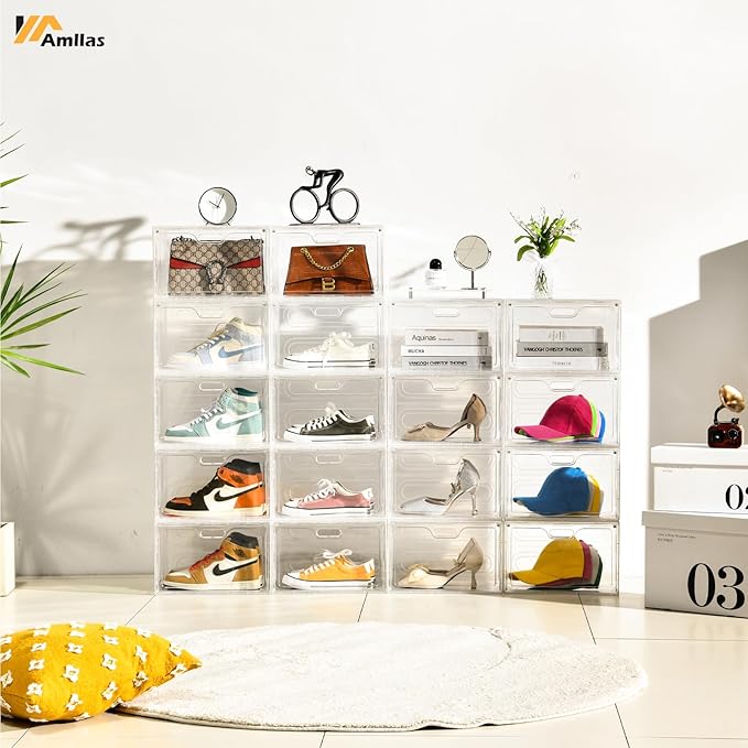 Amllas 8 Pack Shoe Boxes Clear Plastic Stackable, Large Shoe Storage Organizer - Image 5