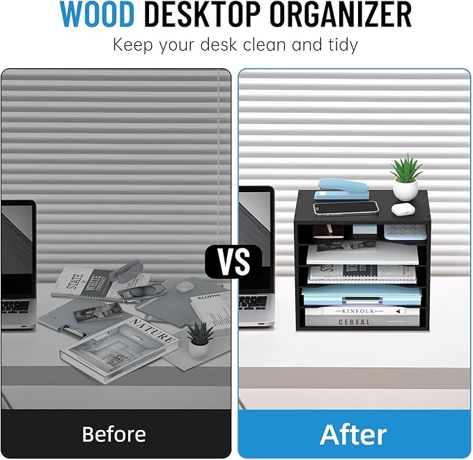 SHARKWOODS 5-Tier Wood Desk Organizer, Paper Tray Organizer - Image 6