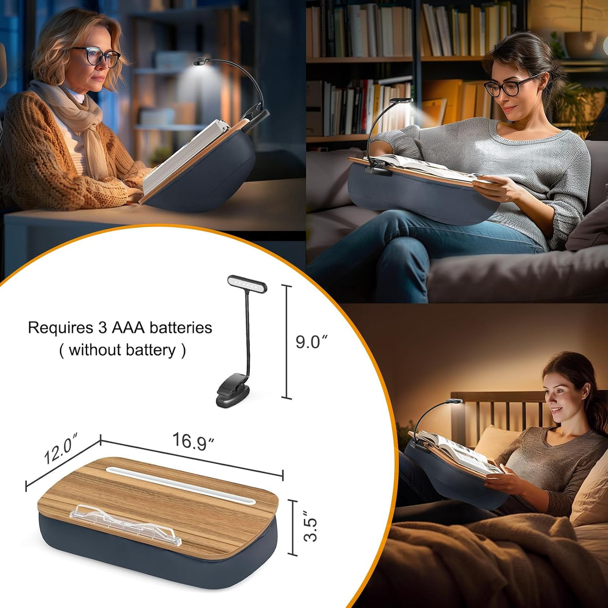 ERGONOV Book Pillow Stand with 6500K Reading Light, Hands Free Book Holder
