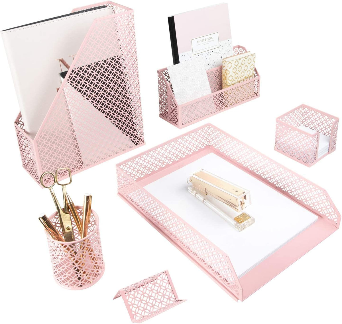 BLU MONACO Pink Desk Organizer Set | 6-Piece Metal Desktop Accessories | Mail...
