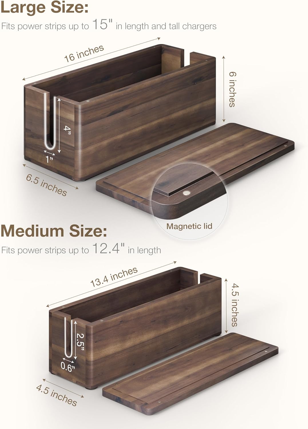 TIDITA Set 2 Wooden Large Cable Management Box Round Edge (Walnut Color)