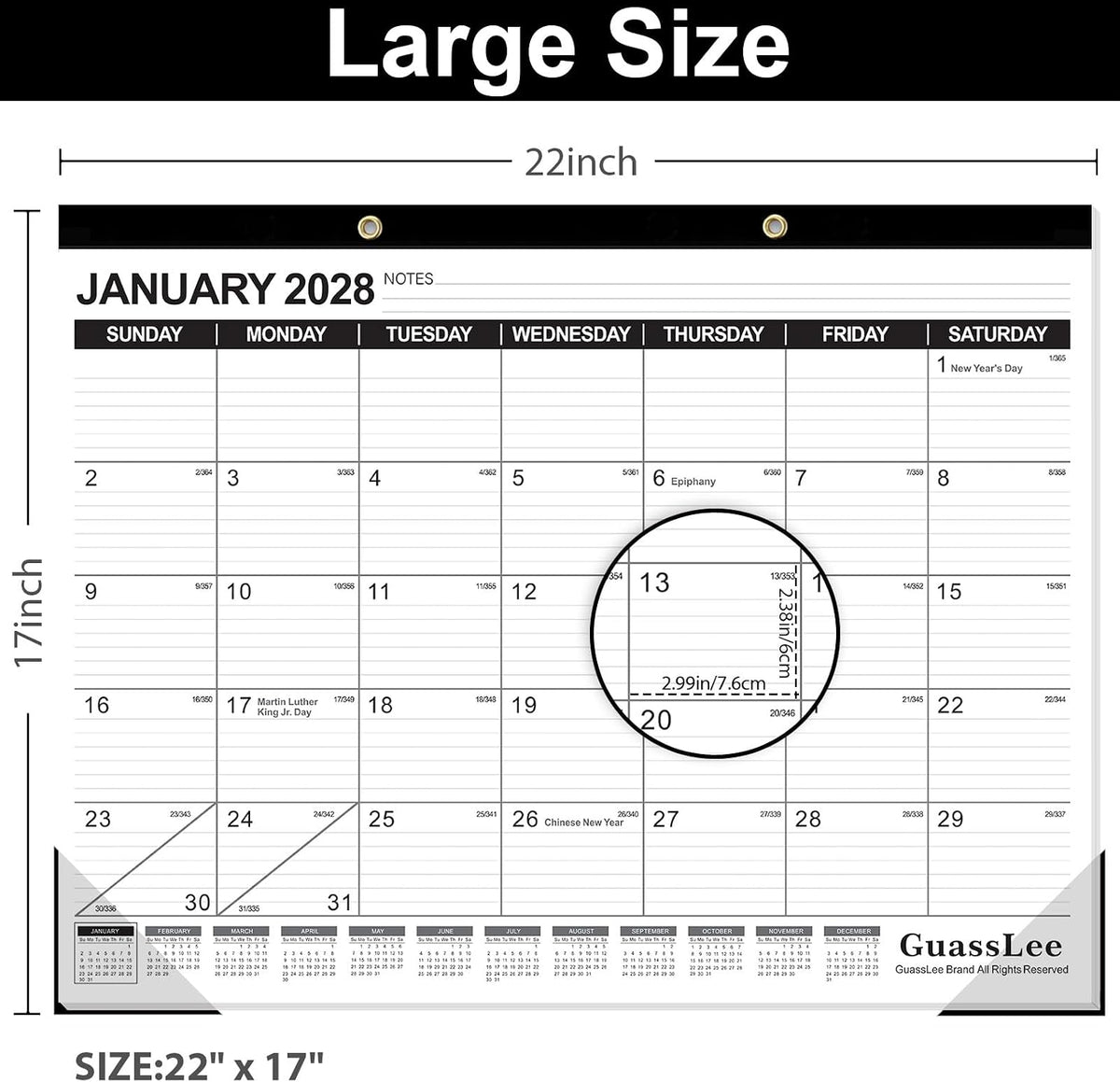 GuassLee Large Desk Calendar 2027 3 Pack, 18 Months Jan 2027–Jun 2028