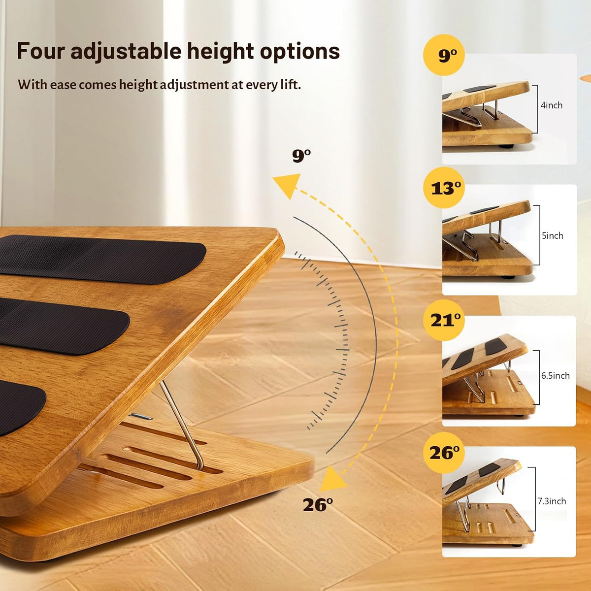 Adjustable Wooden Under Desk Footrest with Washable Foam Cushion