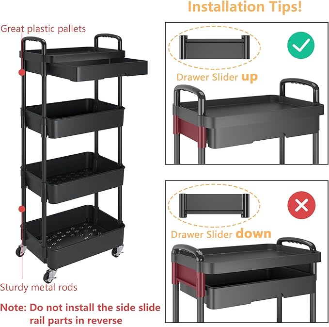 Calmootey 4-Tier Rolling Utility Cart - Image 6