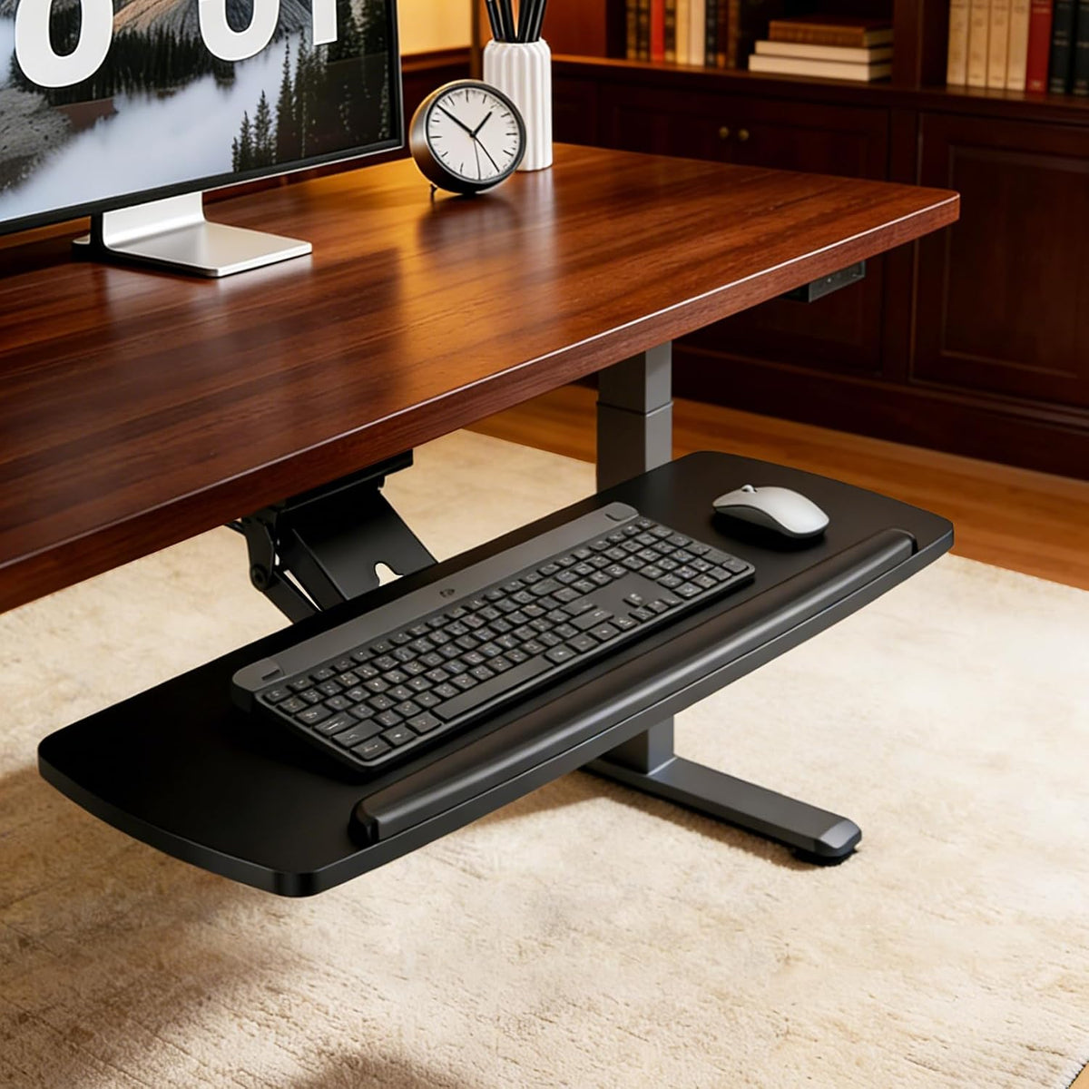 AX WABER Keyboard Tray Under Desk with Storage Drawer, Height Adjustable Keyb...