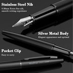 Nicpro Fountain Pen Set with Box, Classic Black Fancy Pen with Converter - Image 3