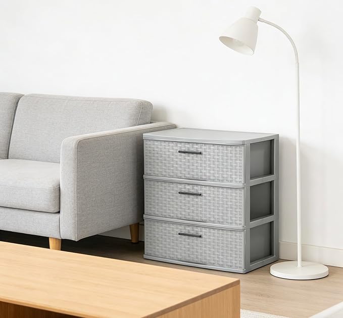 3 Drawer Wide Weave Tower color：Cement - Image 5