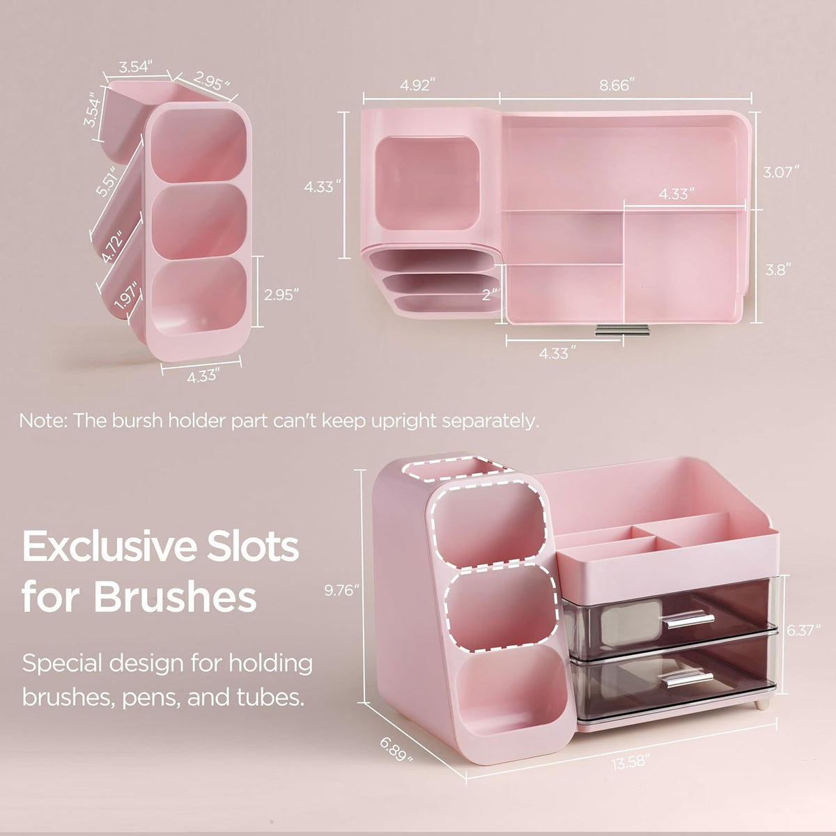 HBlife Makeup Organizer with Brush Holder for Vanity, Large Plastic Bathroom ...